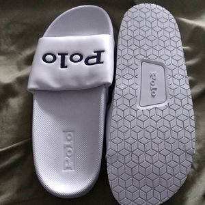 Polo by Ralph Lauren Cayson Slides Size 6D Color White W blue logo